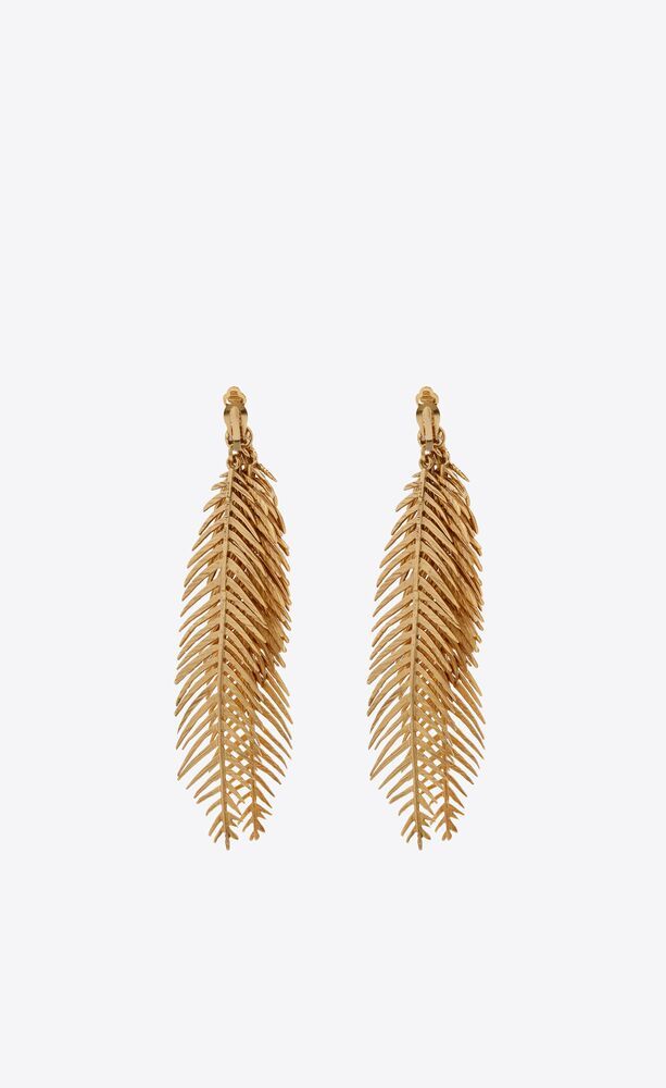 Saint Laurent Palm Leaf Drop Earrings In Yellow