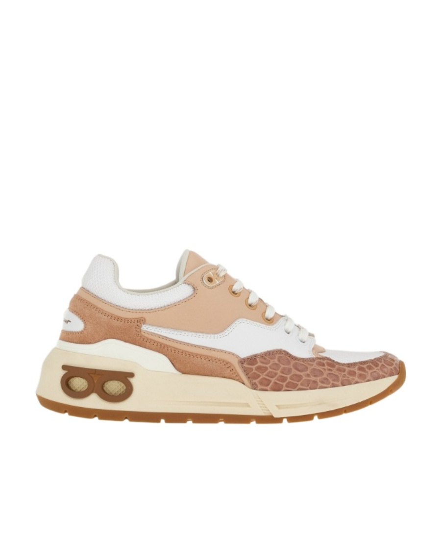 Ferragamo Cosma Low Leather Sneaker In Nude