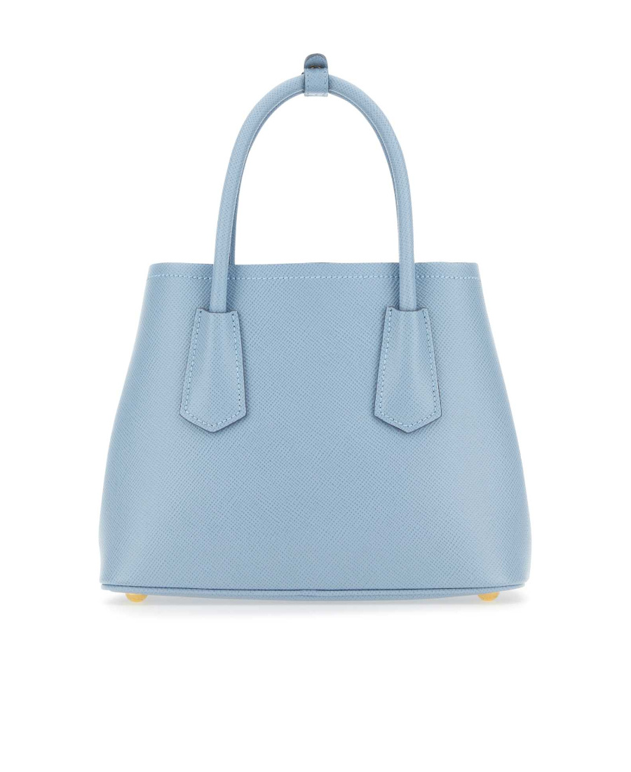 Prada Mini Double Saffiano Leather Tote Bag In Blue