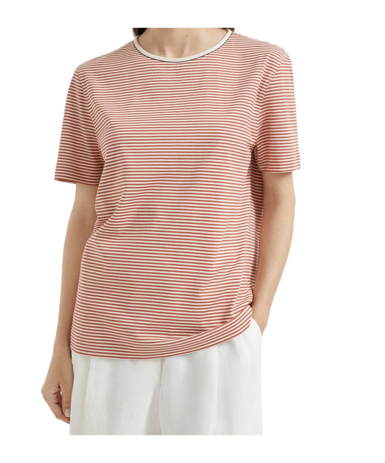 Brunello Cucinelli Cotton Stripe T-shirt In Pink