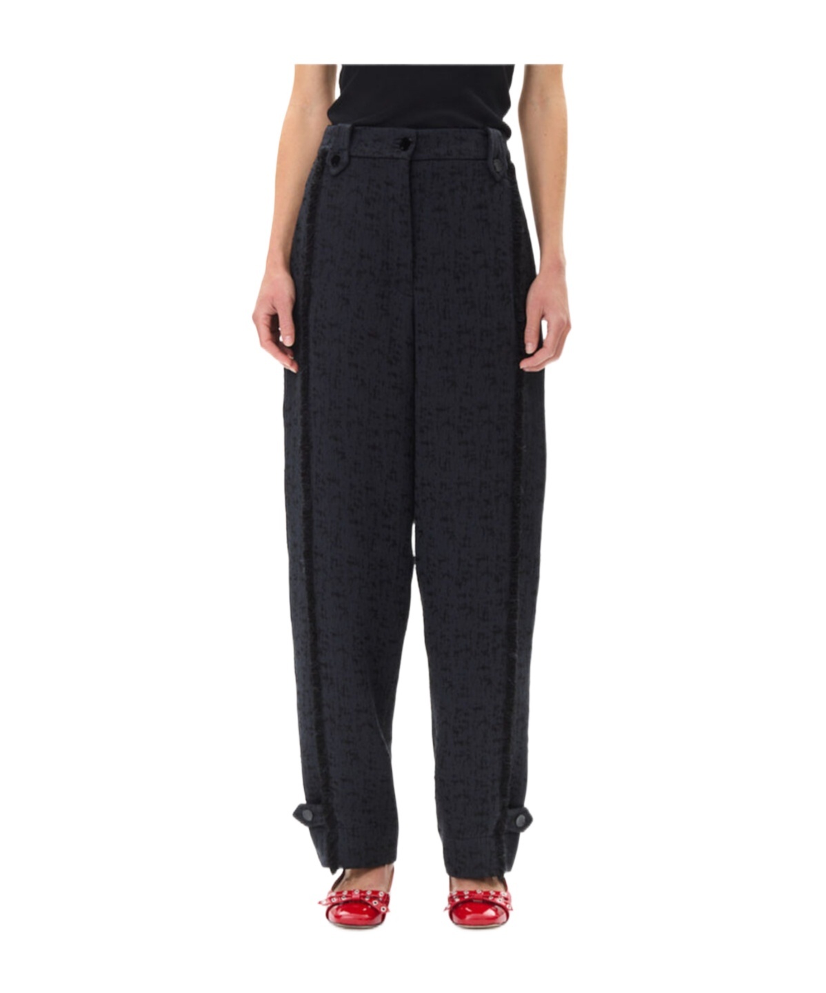 Ganni Tweed High-waist Tailored Pants In Black