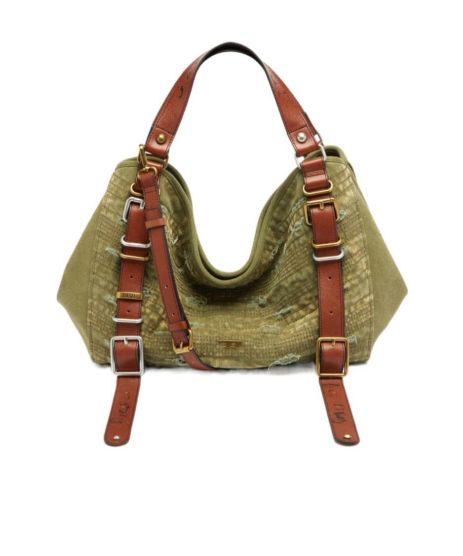 Diesel D-one-medium Top-handle Bag In Distressed Canvas In Military Green