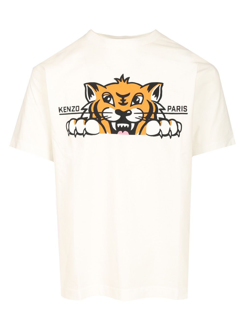 Kenzo 'gots Happy Tiger' White Crewneck T-shirt With Maxi Logo Embroidery On The Front And Logo Lettering In White