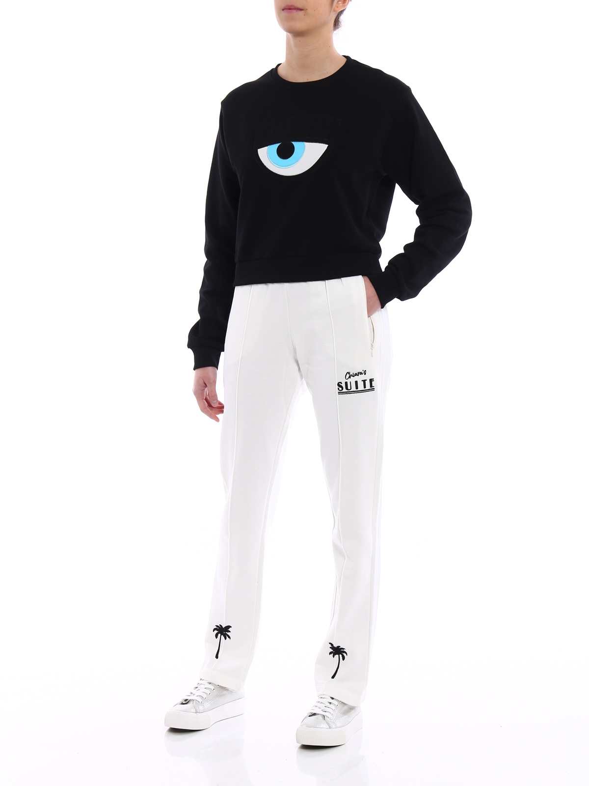 CHIARA FERRAGNI ROUND-COLLAR LONG-SLEEVE HOODIE