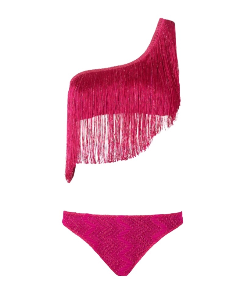 Missoni One-shoulder Fringed Bikini In Pink