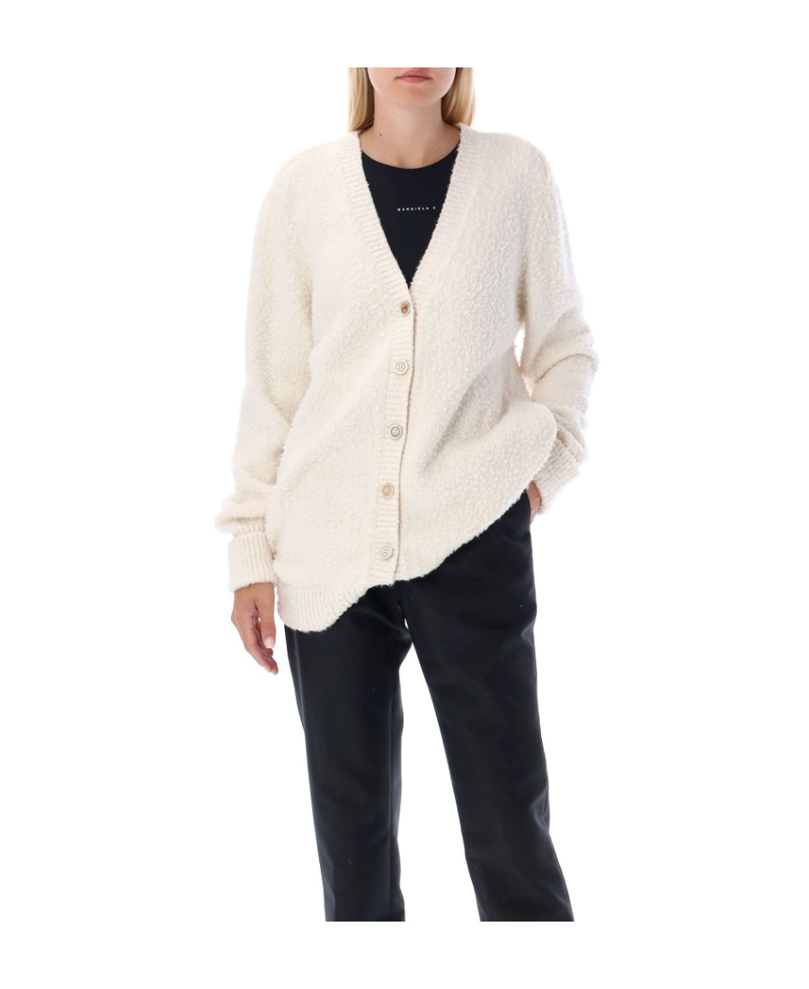 Maison Margiela Off-white Oversized Piled Cardigan In White