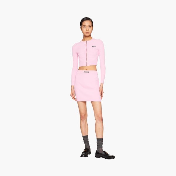 Miu Miu Logo-print Zip-up Cardigan In Pink