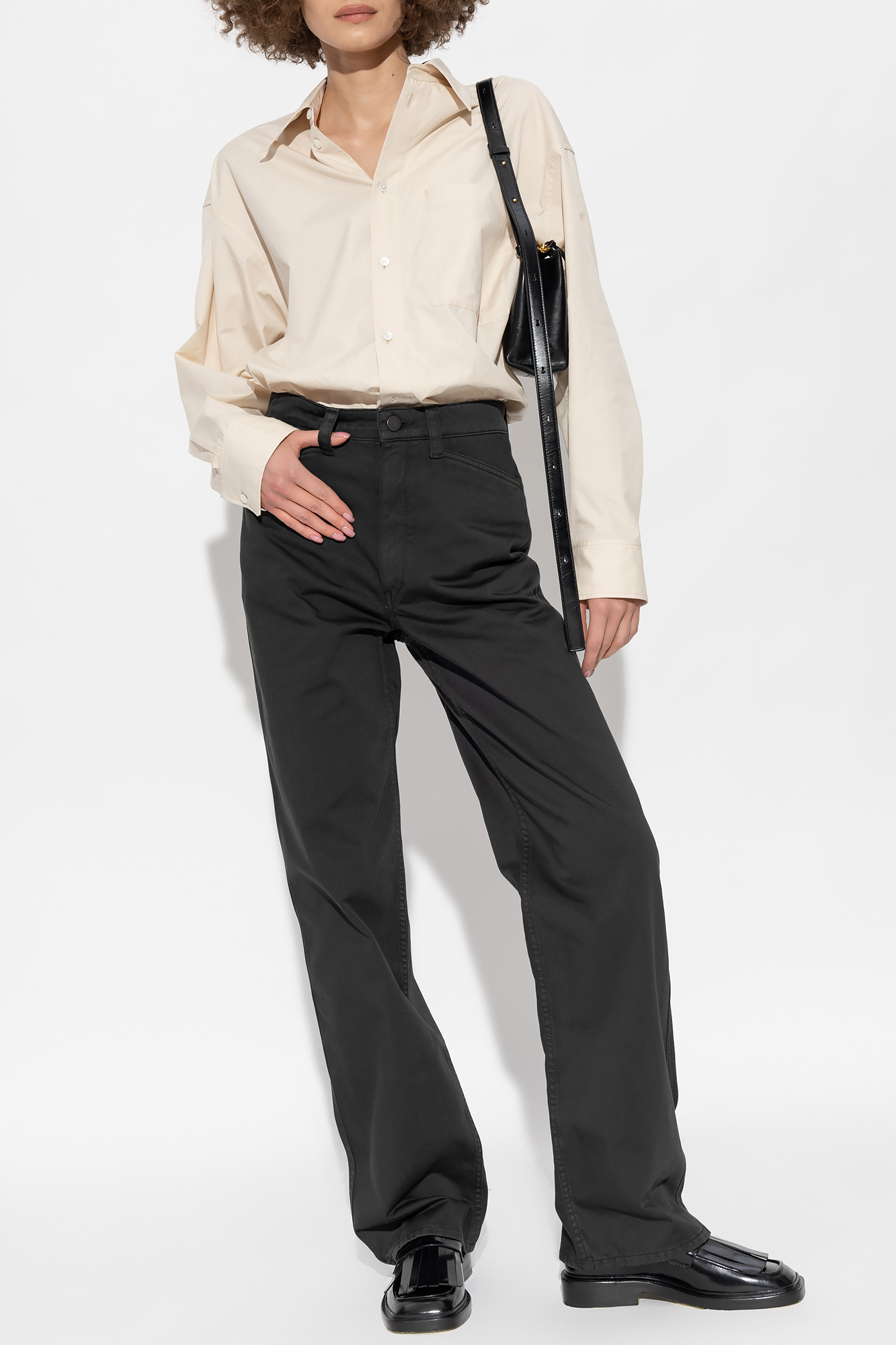 Lemaire Wide-leg Cotton Trousers In Black