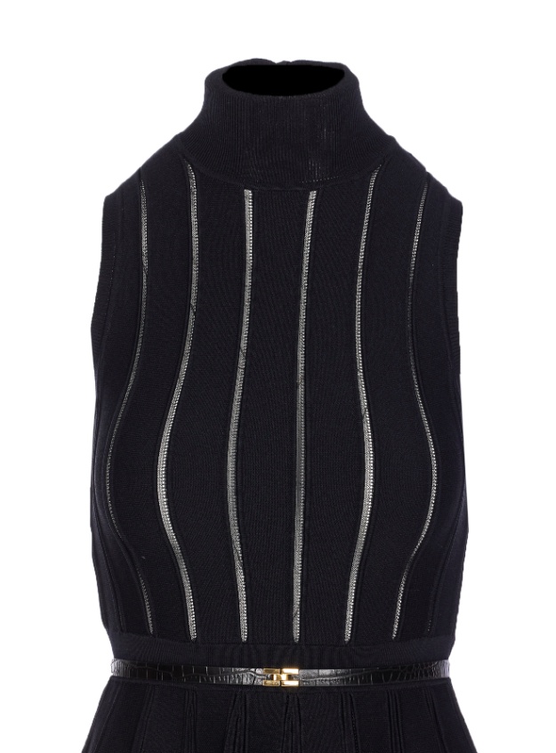 Elisabetta Franchi Knitted Dress With Belt And Stripes In Black