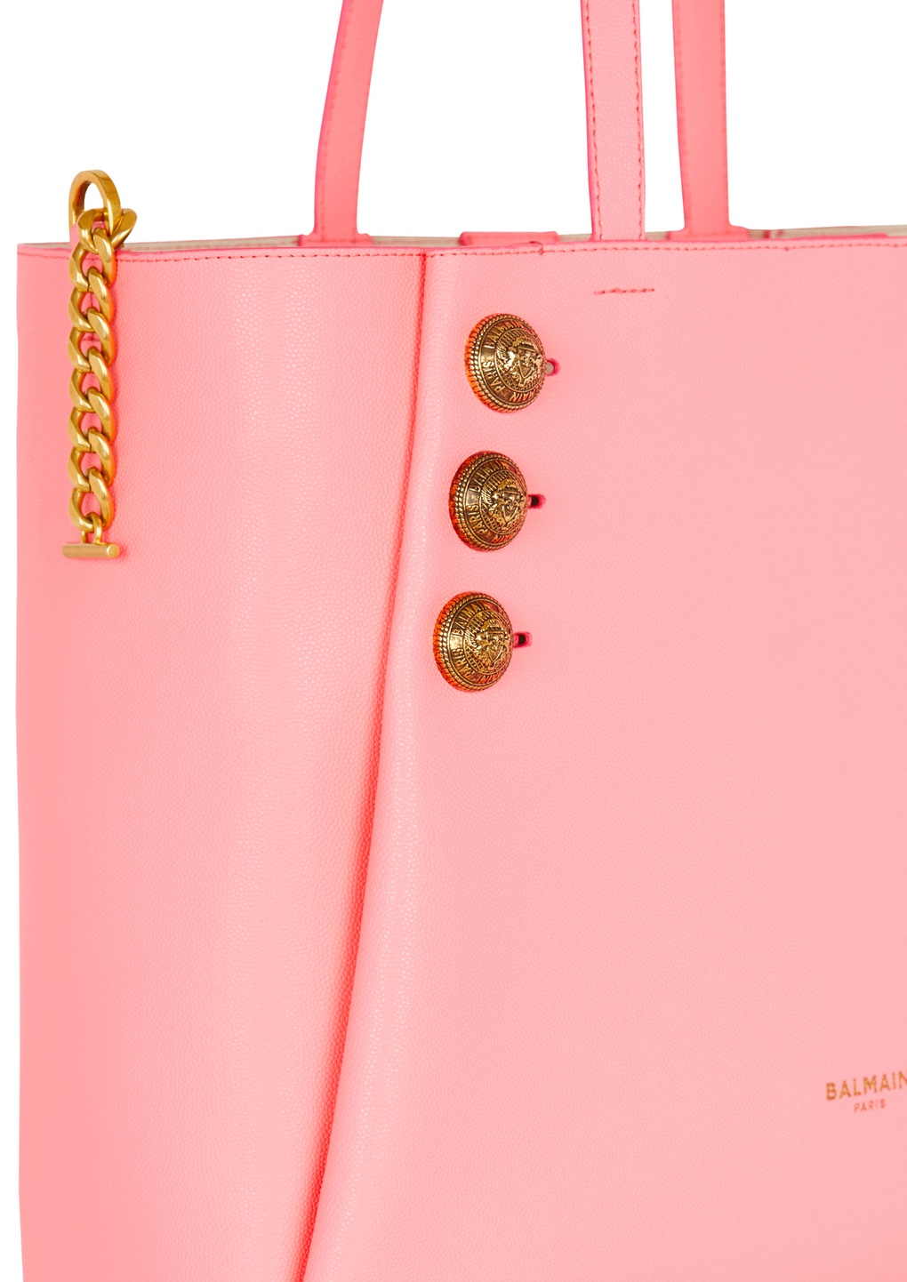 Balmain Emblème Grained Leather Tote Bag In Pink