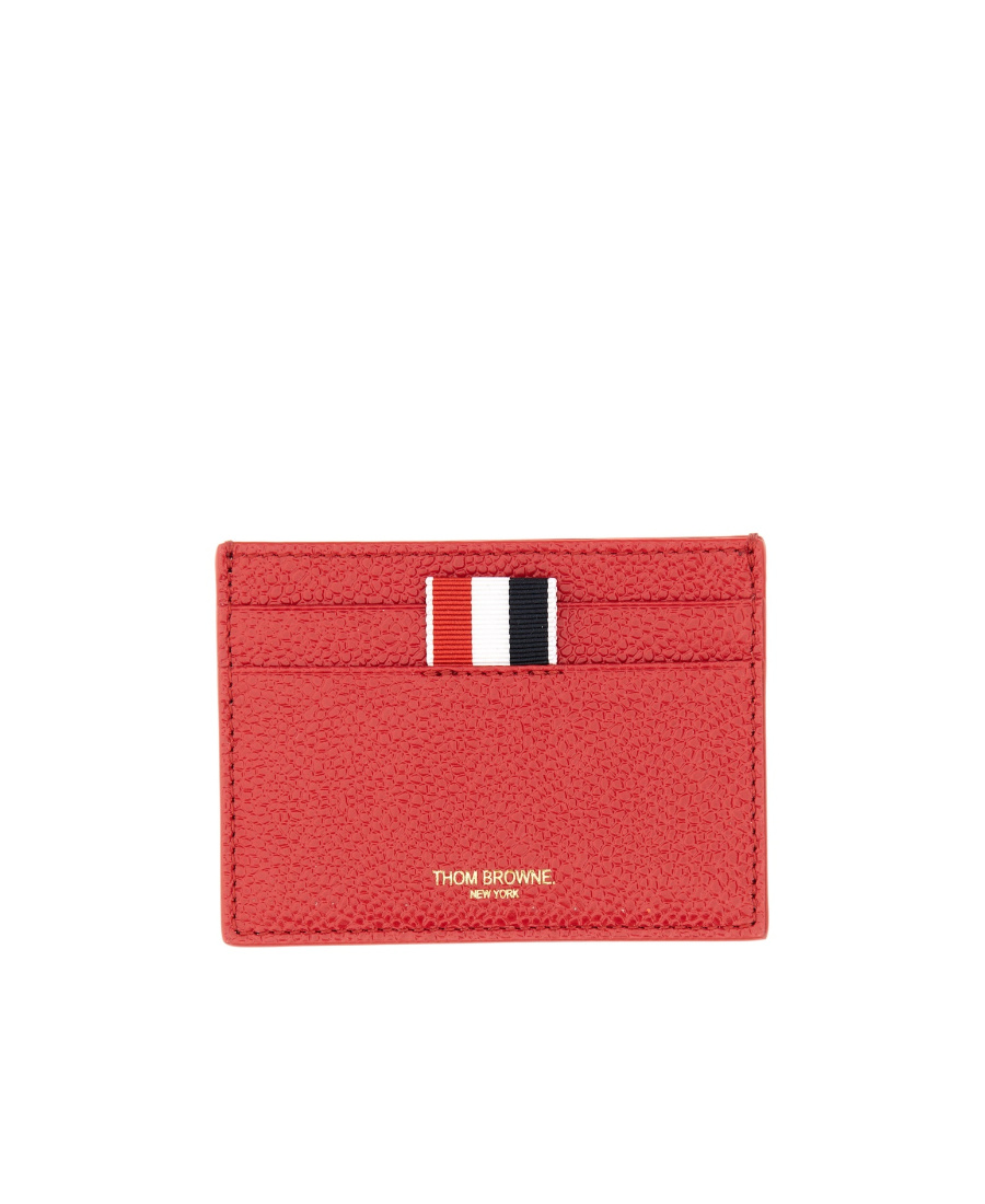 Thom Browne Pebbled-leather Card Holder In Red