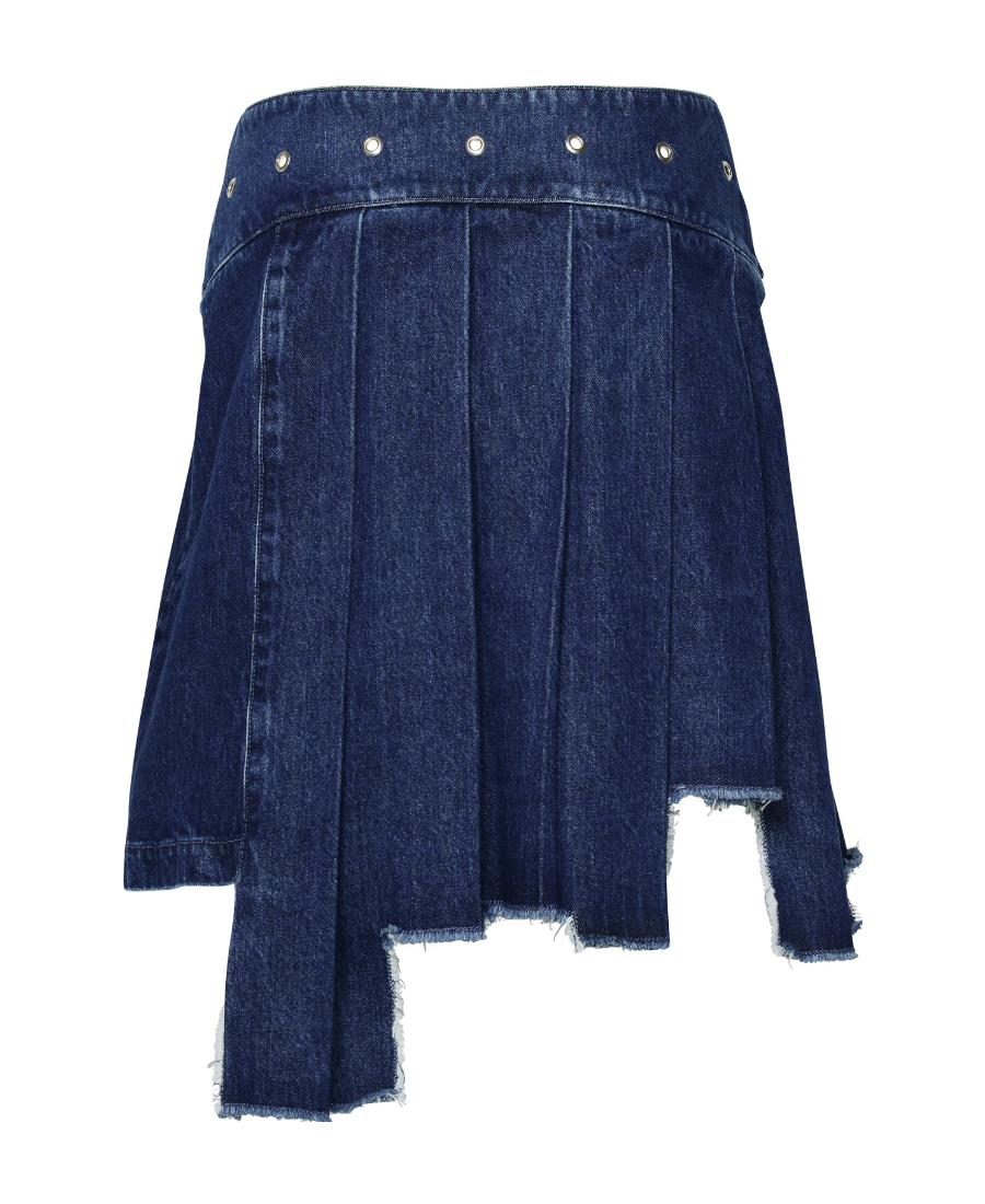 Off-white Pleated Asymmetric Denim Skirt In Blue