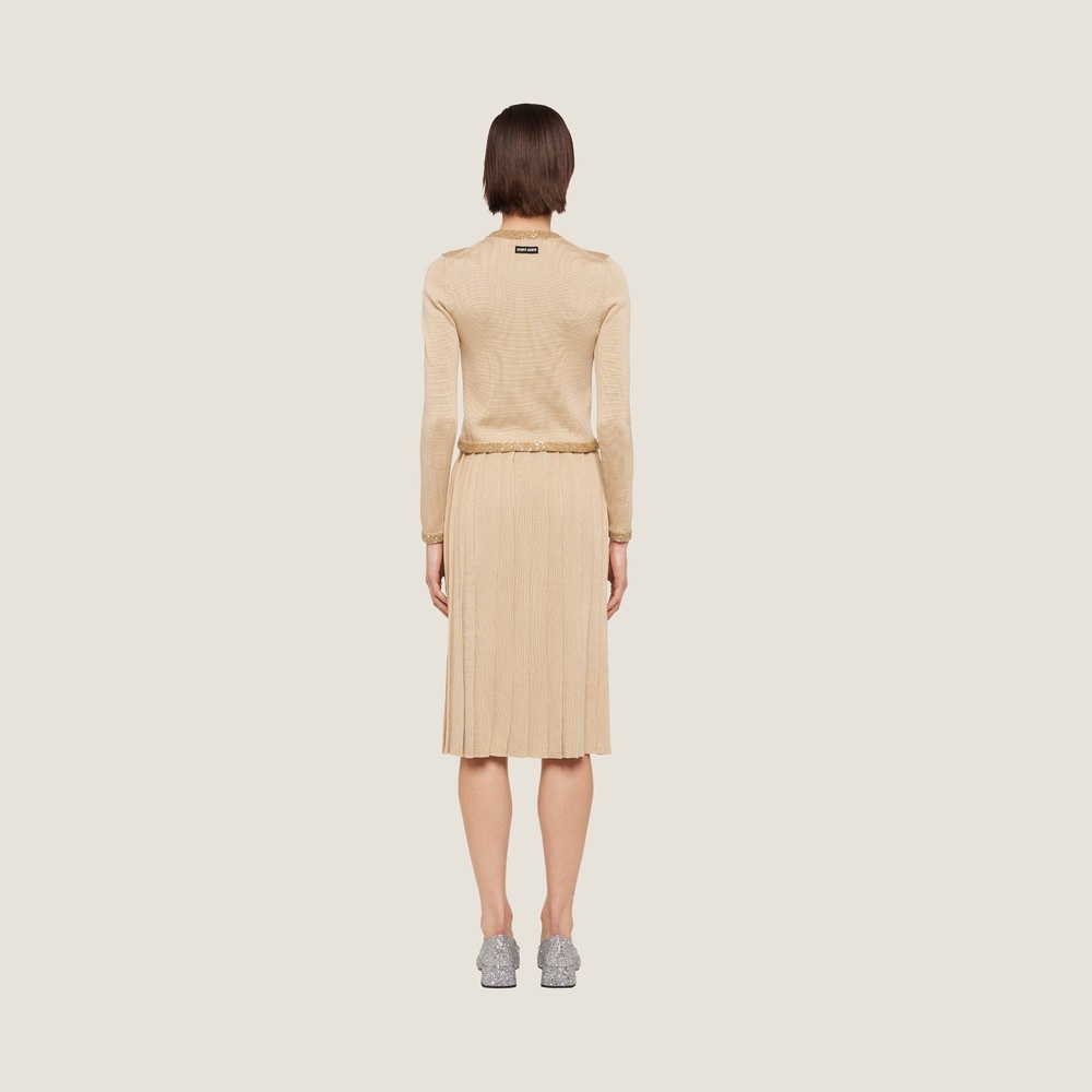 Miu Miu Sequined Silk Cropped Cardigan In Nude