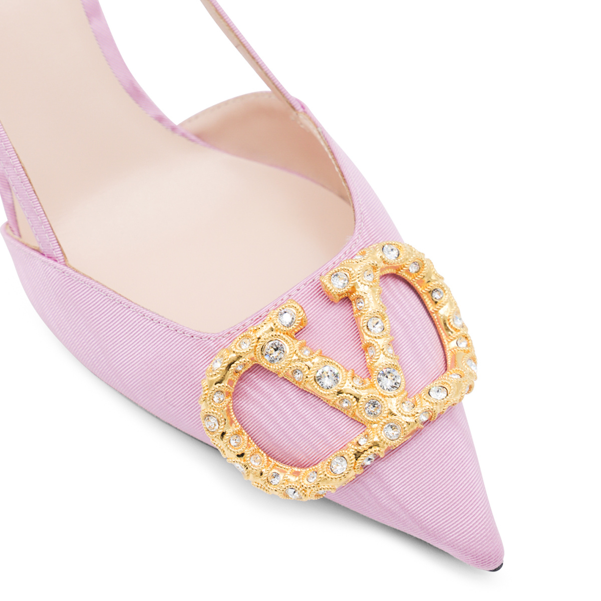 Valentino Vlogo Signature Slingback In Leather With Rhinestones In Pink