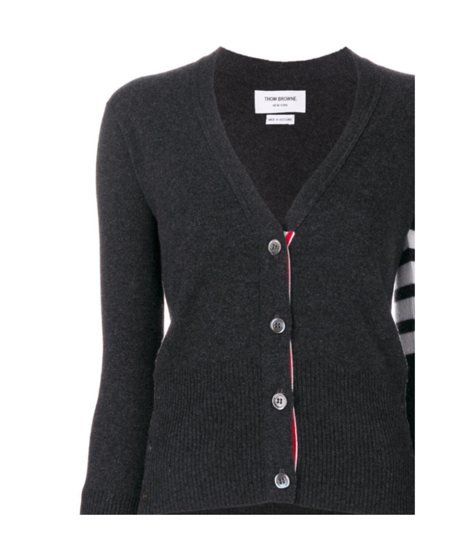 Thom Browne Cashmere Striped-sleeve V-neck Cardigan In Black