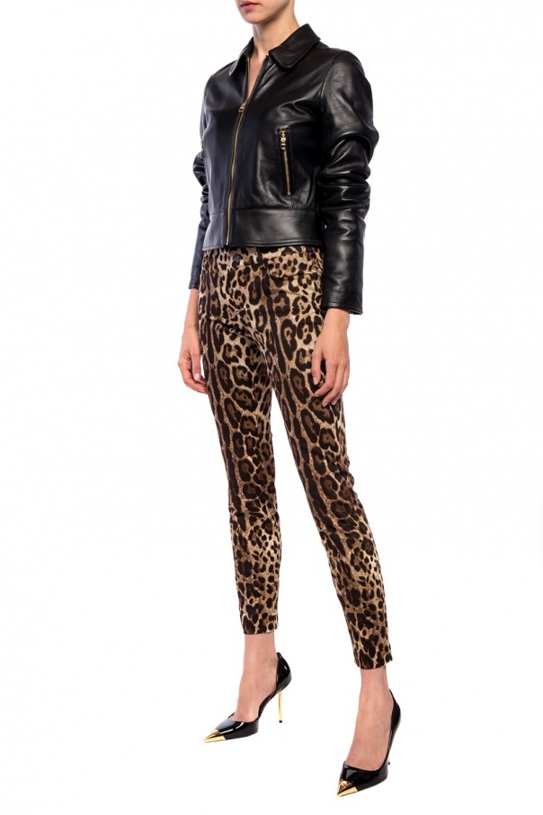 Shop Dolce & Gabbana Leopard Print Cropped Jeans In Black