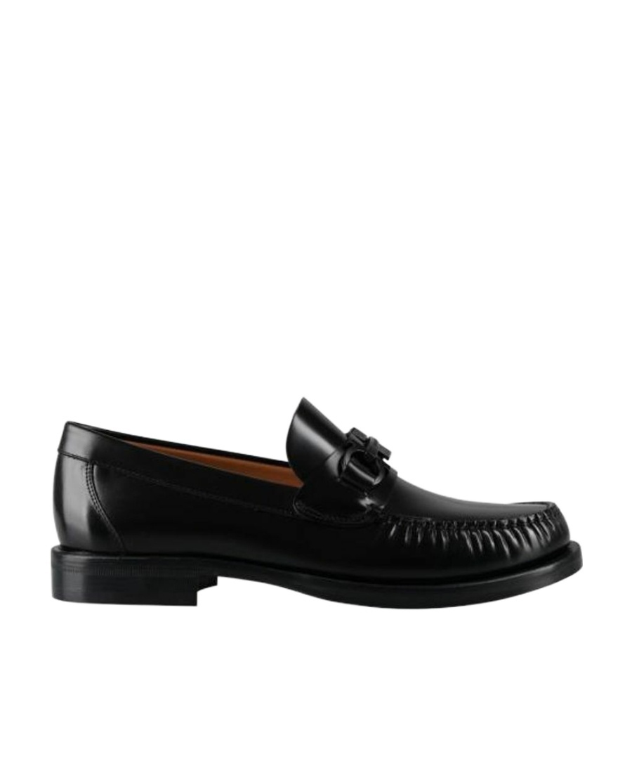 Ferragamo Gancini Plaque 35mm Leather Loafers In Black