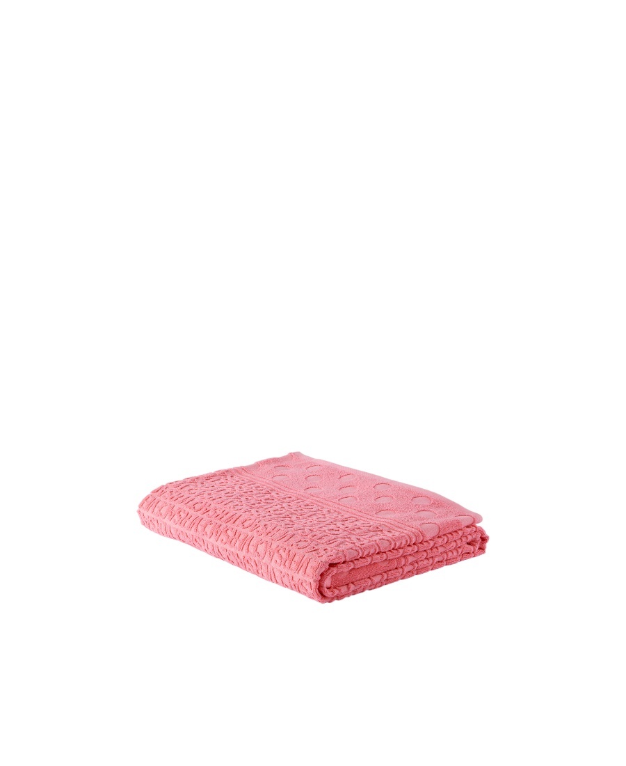 Versace Jacquard Logo And Wave Spot Pattern Bath Towel In Pink