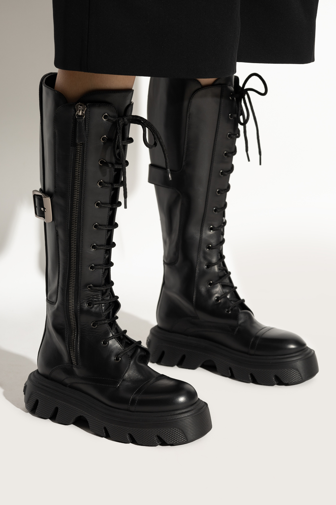 Casadei Lace-up Leather Boots In Black