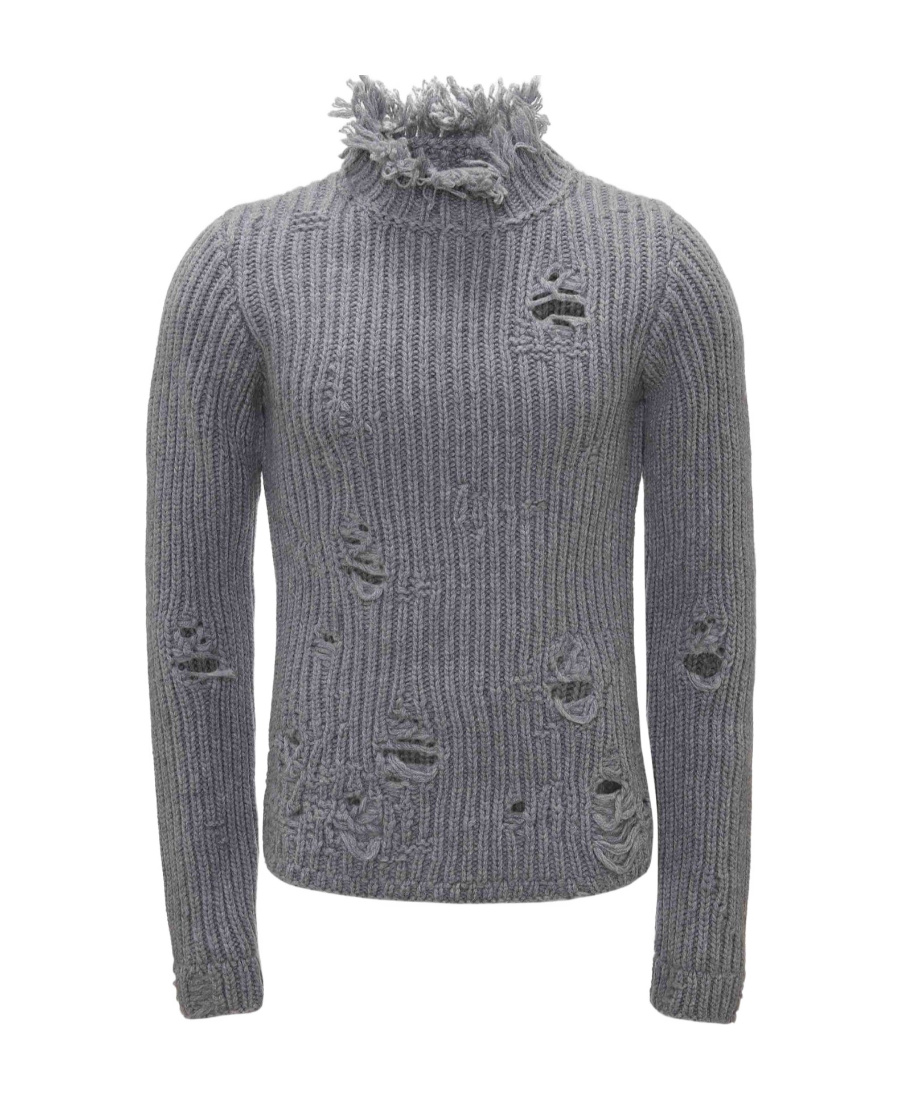 Jw Anderson Distressed-effect Merino-wool Jumper In Gray