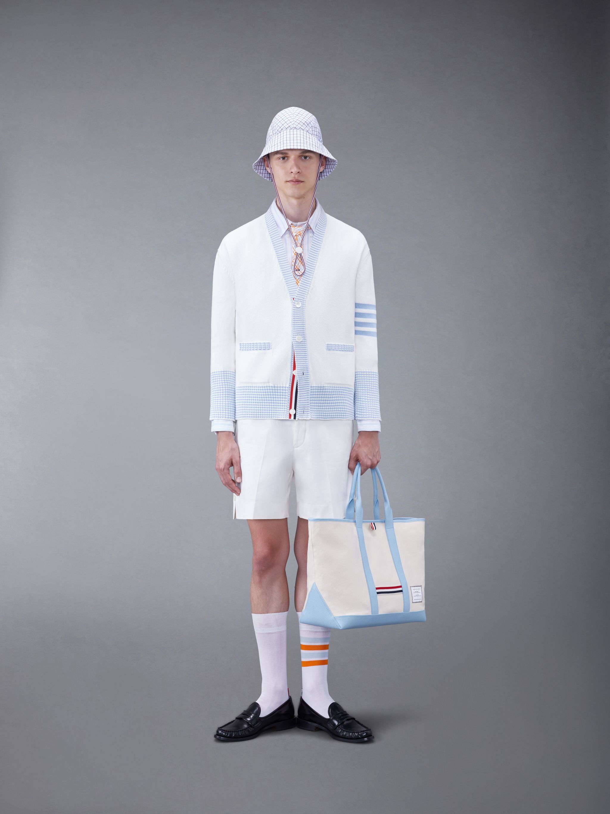 Thom Browne Hector Intarsia Cardigan In White