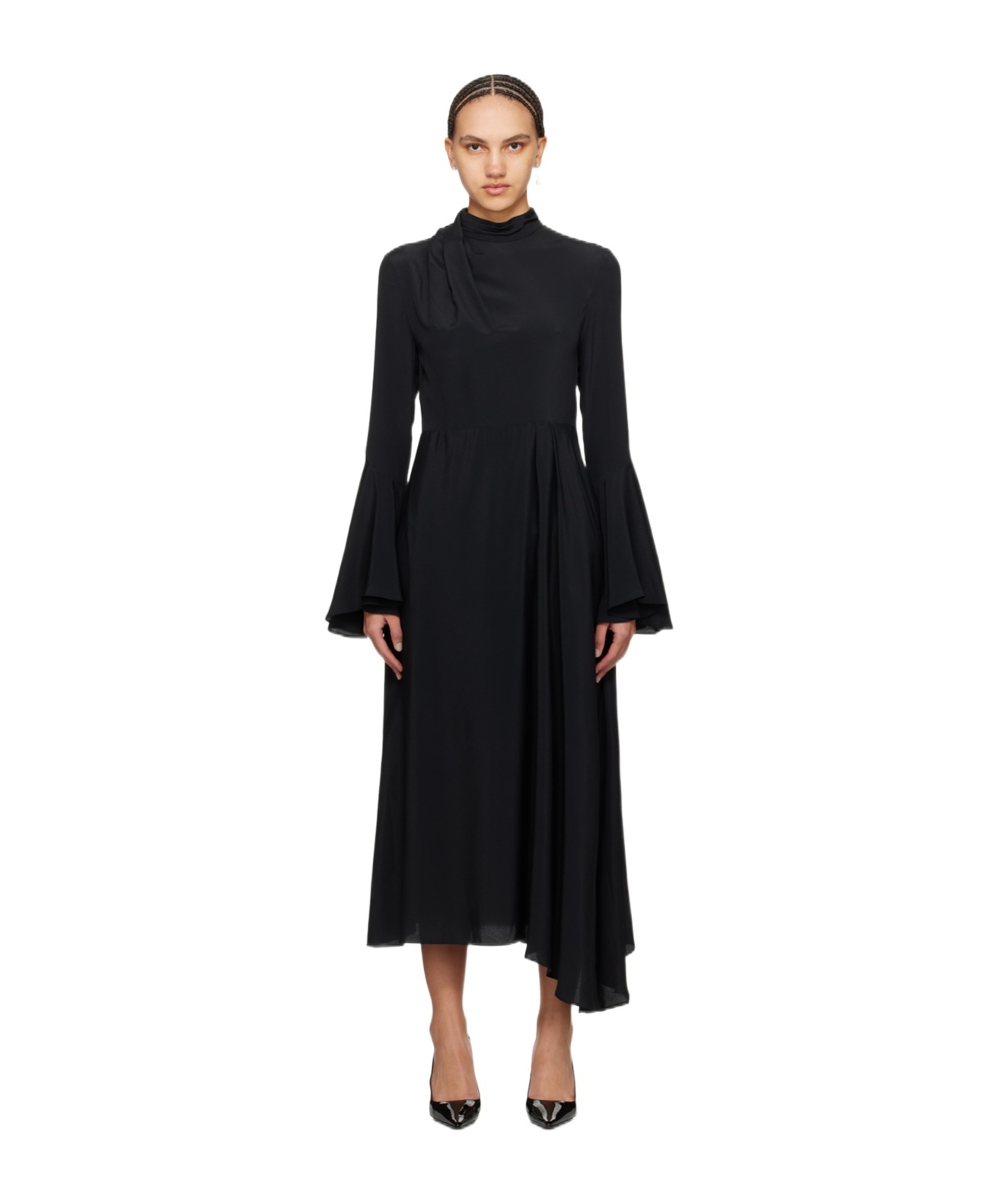 Msgm Gathered Crepe Maxi Dress In Black