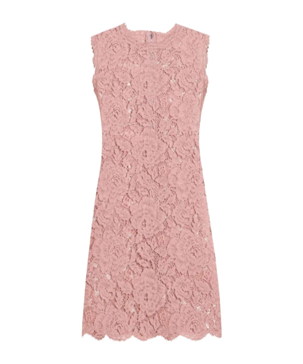 Dolce & Gabbana Floral-lace Midi Dress In Pink