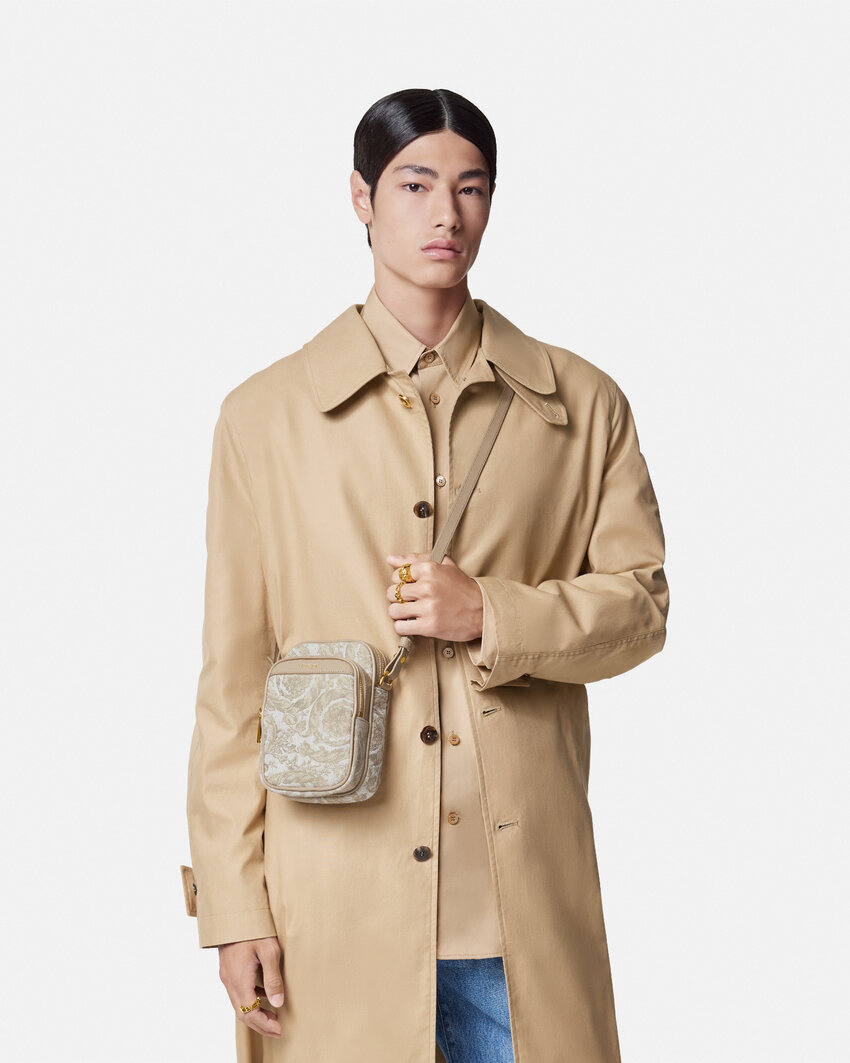 Versace Barocco Athena Zip-up Crossbody Bag In Nude