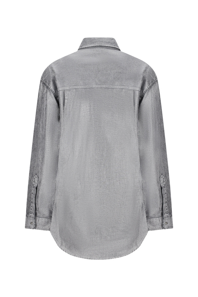 Darkpark Denim-effect Collared Shirt In Gray