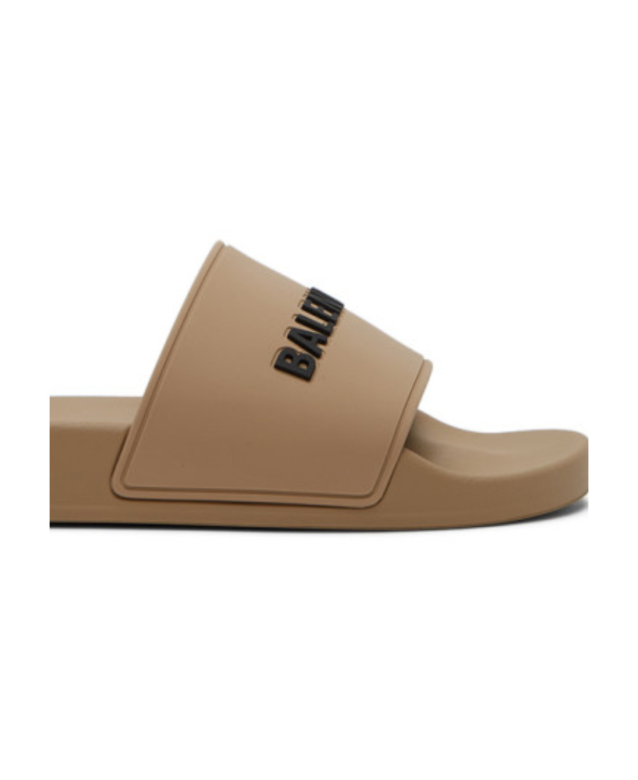 Balenciaga Logo Rubber Pool Slide Sandals In Brown