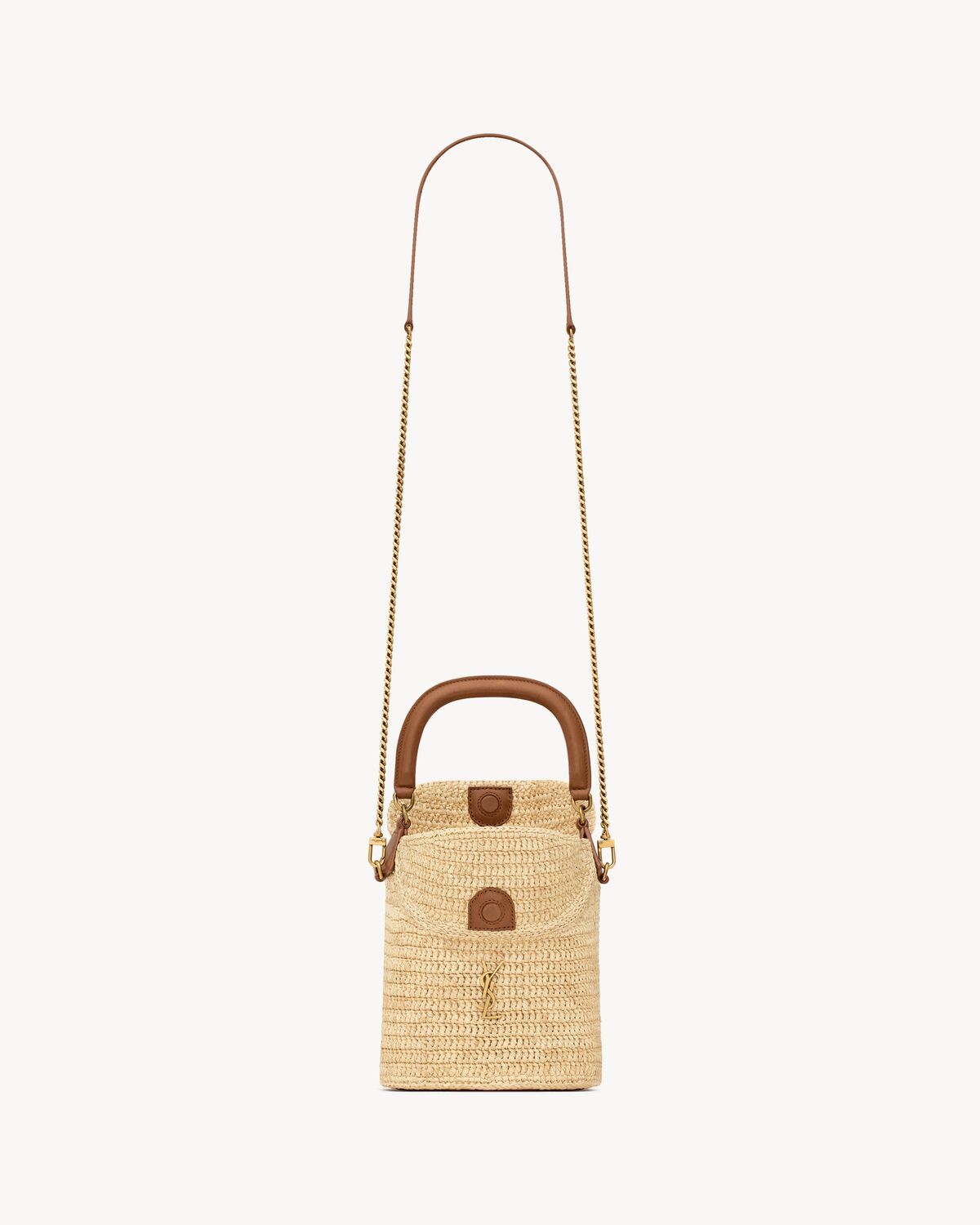 Saint Laurent Gaby Bucket Bag In Raffia In Brown