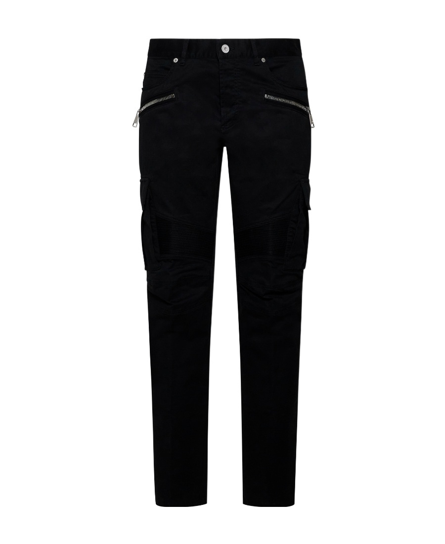 Shop Balmain Cargo-pockets Stretch-cotton Trousers In Black