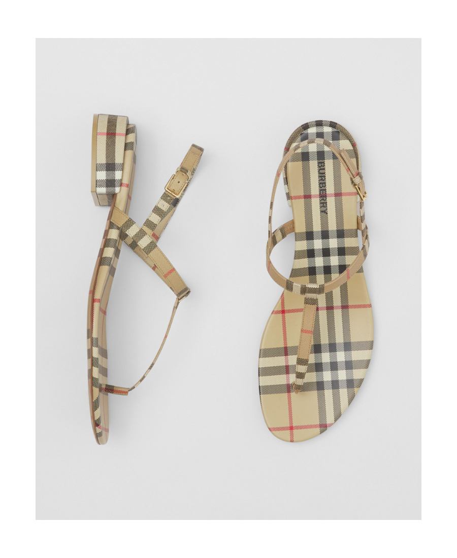 Burberry Emily Check Slingback Thong Sandals In Nude