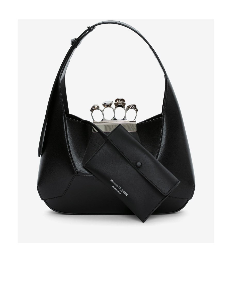 Alexander Mcqueen Mini Jewelled Leather Hobo In Black