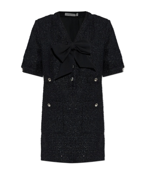 Alessandra Rich Bow-embellished Tweed Dress In Black