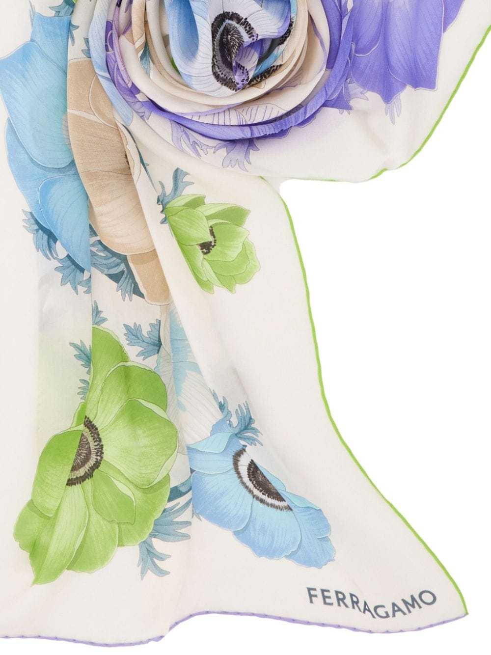 Ferragamo Floral Print Lightweight Scarf Rectangle Shape In White