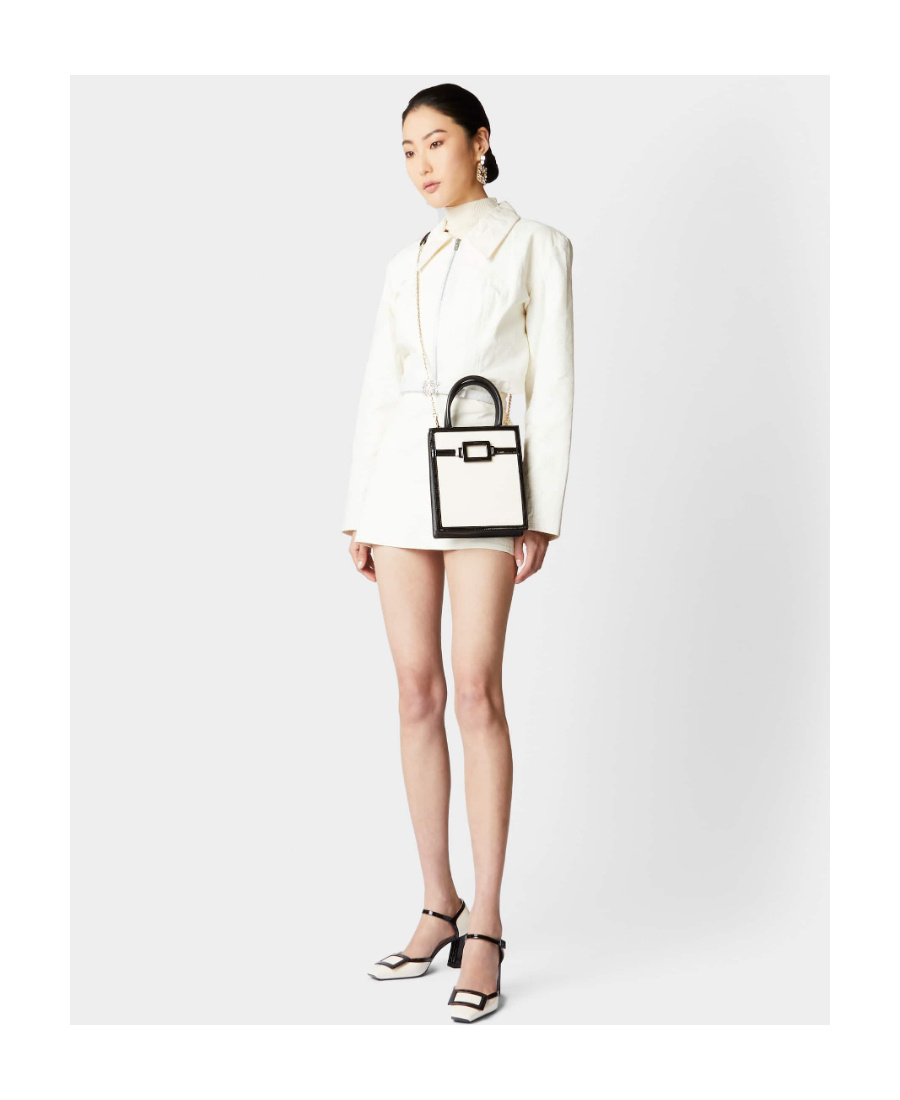 Roger Vivier Belle Vivier Voyage Lacquered Buckle Mini Tote Bag In White
