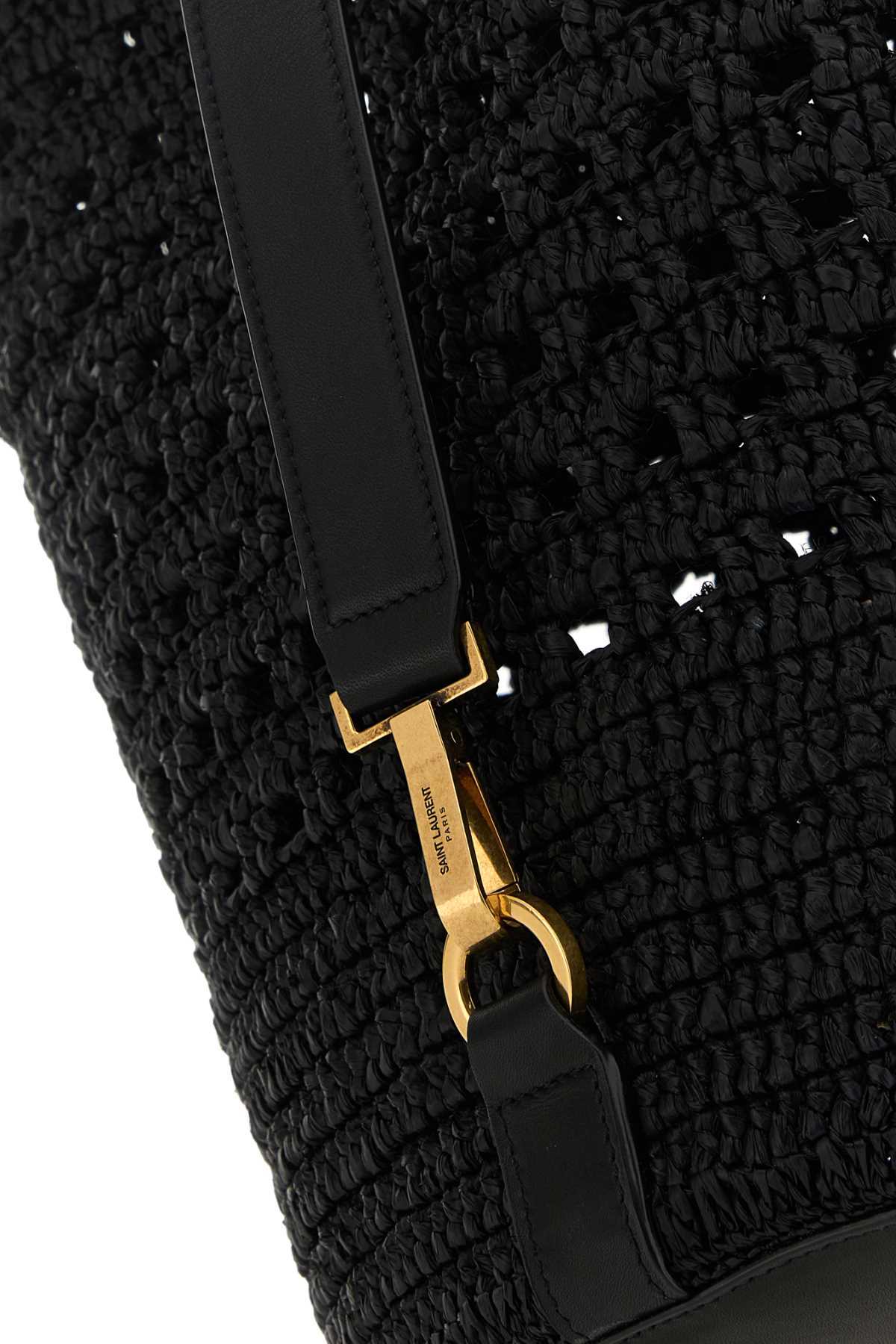 Saint Laurent Woven Raffia Bucket Bag In Black