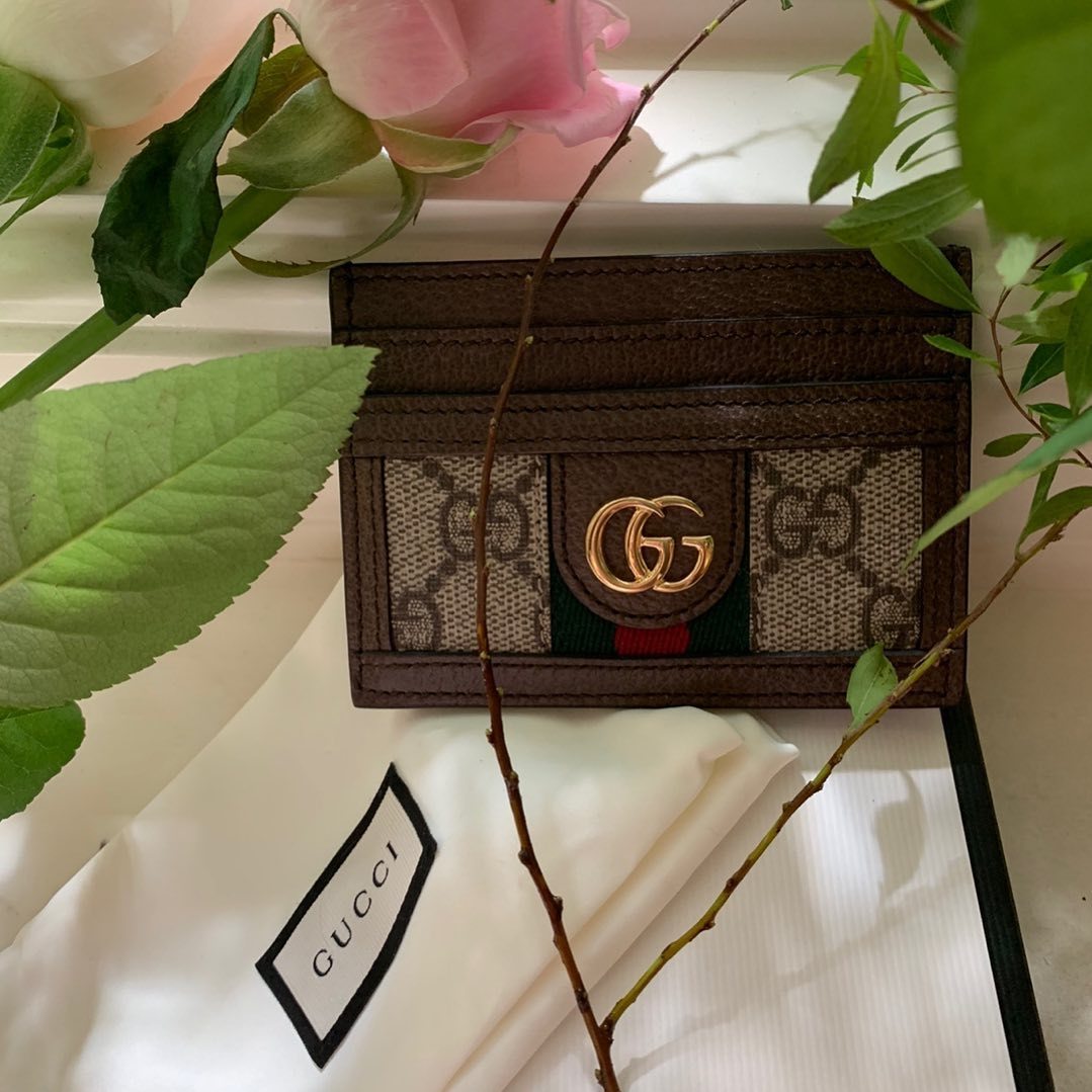 Gucci Ophidia Gg Supreme Fabric Card Holder In Brown