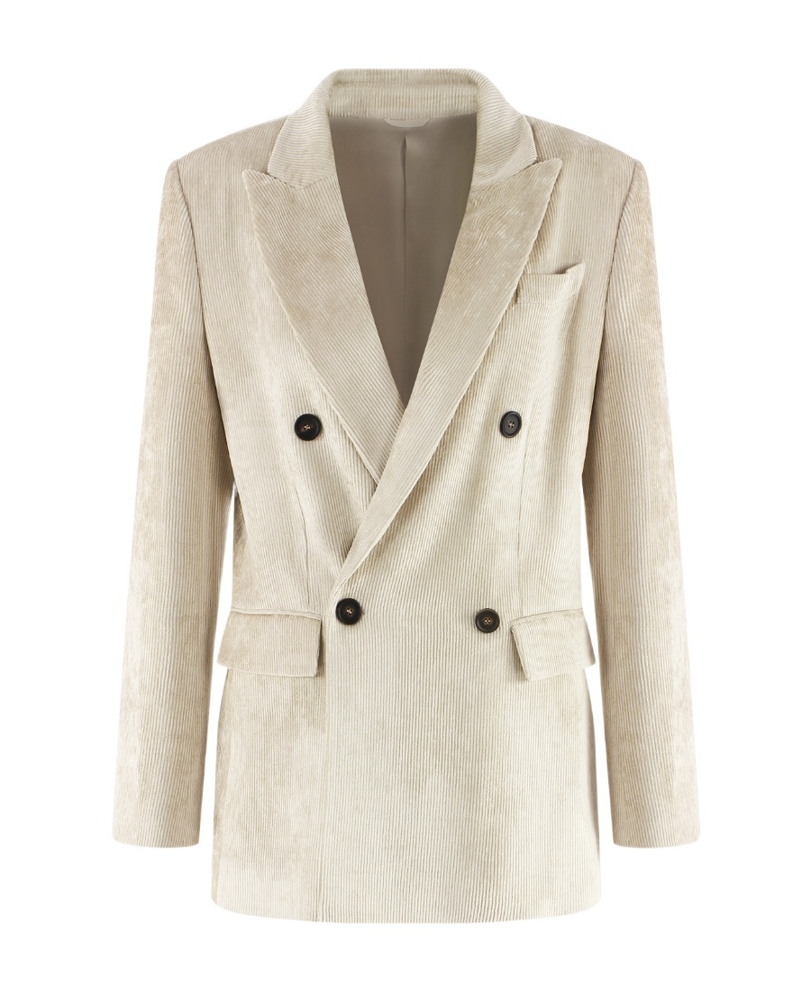 Brunello Cucinelli Double-breasted Corduroy Blazer In Nude
