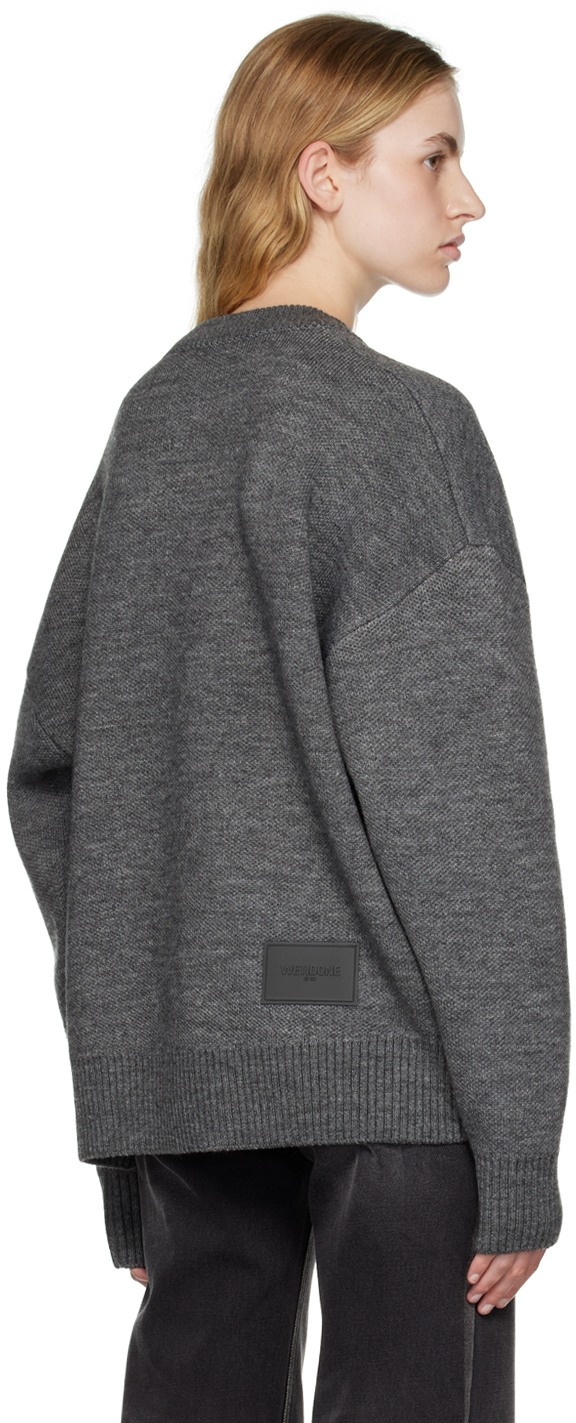 We11 Done Gray Pile Intarsia-knit Logo Jumper In Gray