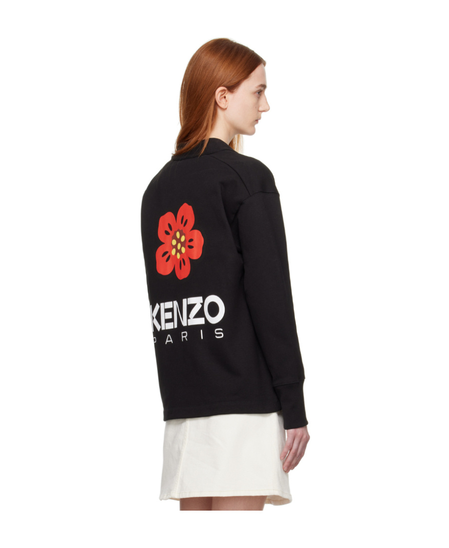 Kenzo Boke Flower Cotton-blend Cardigan In Black