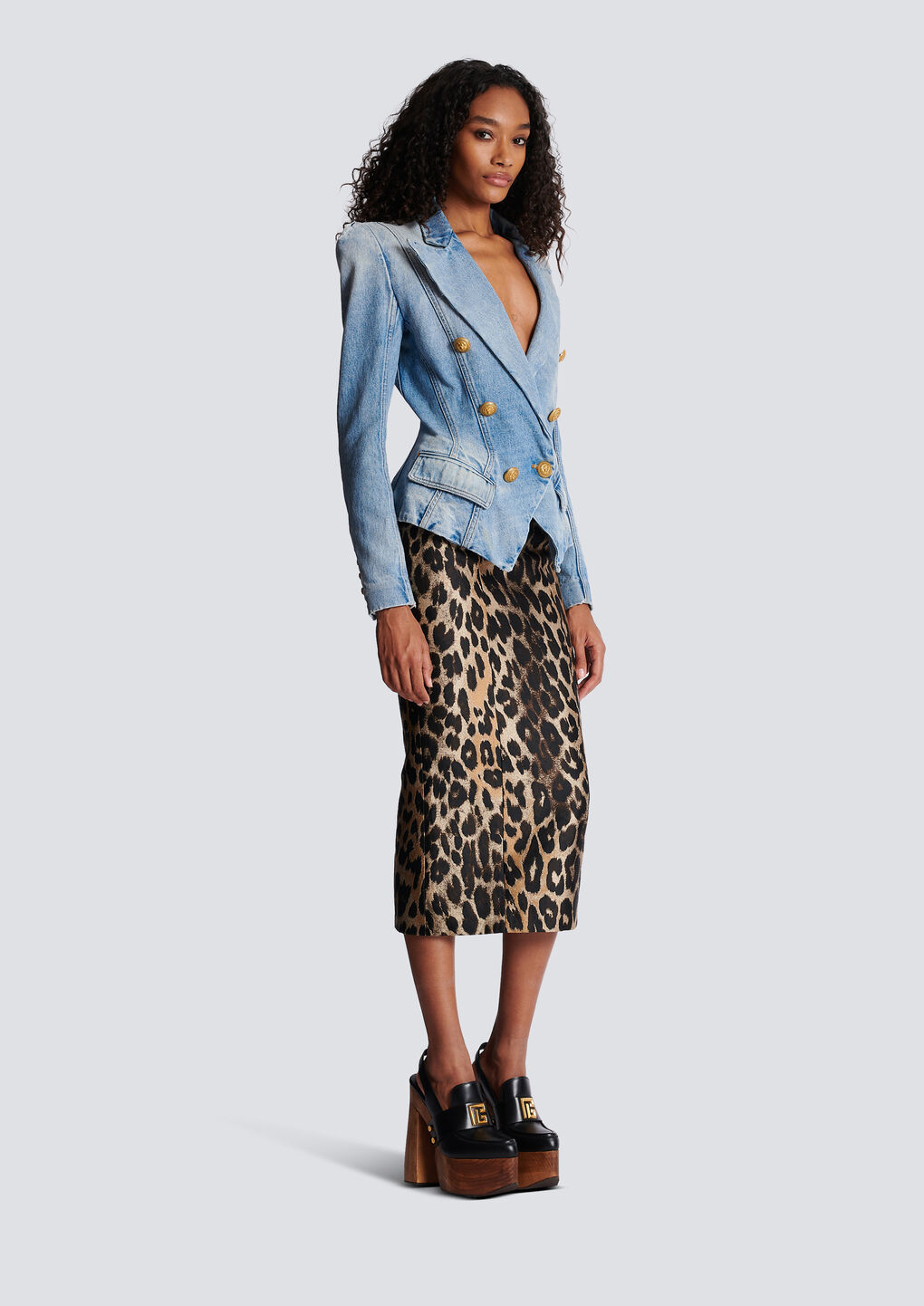 Shop Balmain Slim-fit Faded Denim Tailored Jacket In Gray