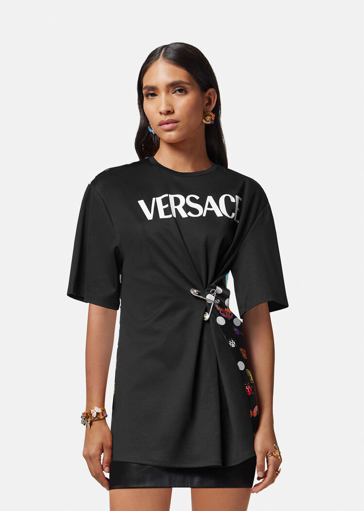 Versace X Dua Lipa Butterfly-print Safety-pin T-shirt In Black