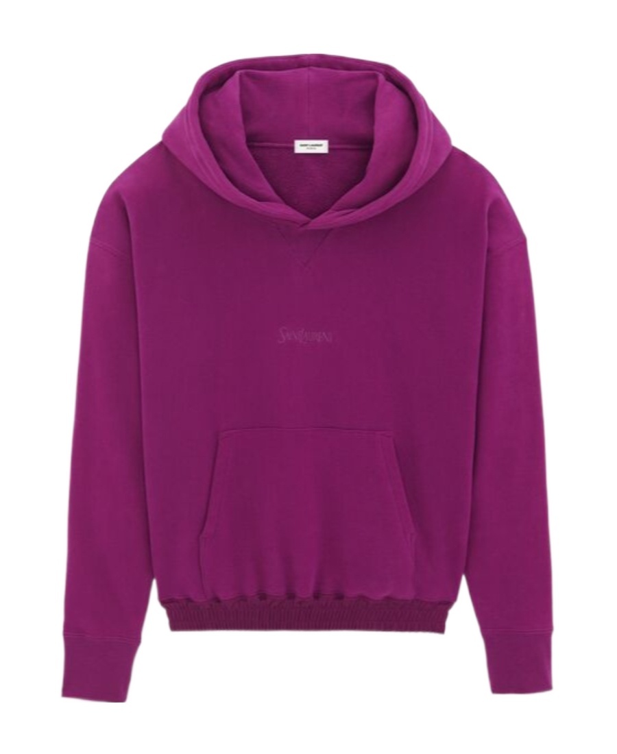 Saint Laurent Logo Embroidered Long-sleeved Hoodie In Purple