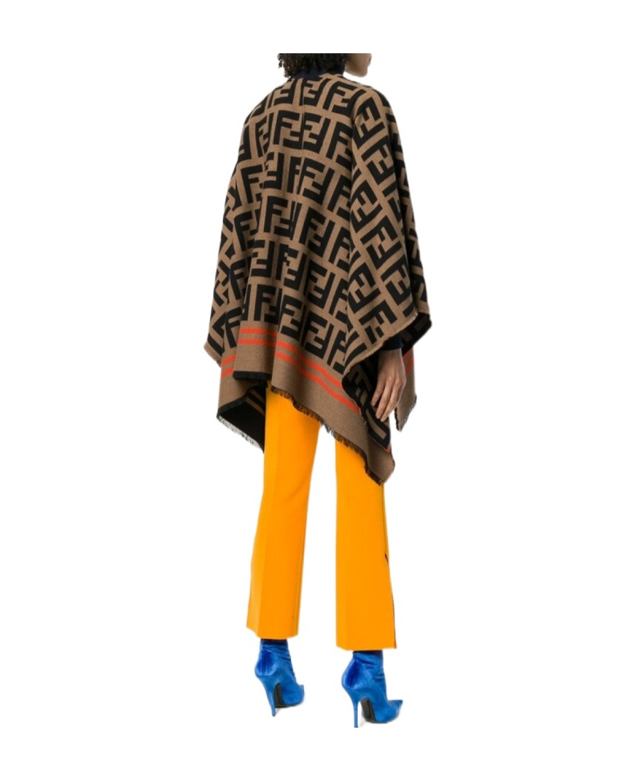Shop Fendi Multicolor Wool And Silk Poncho In Black