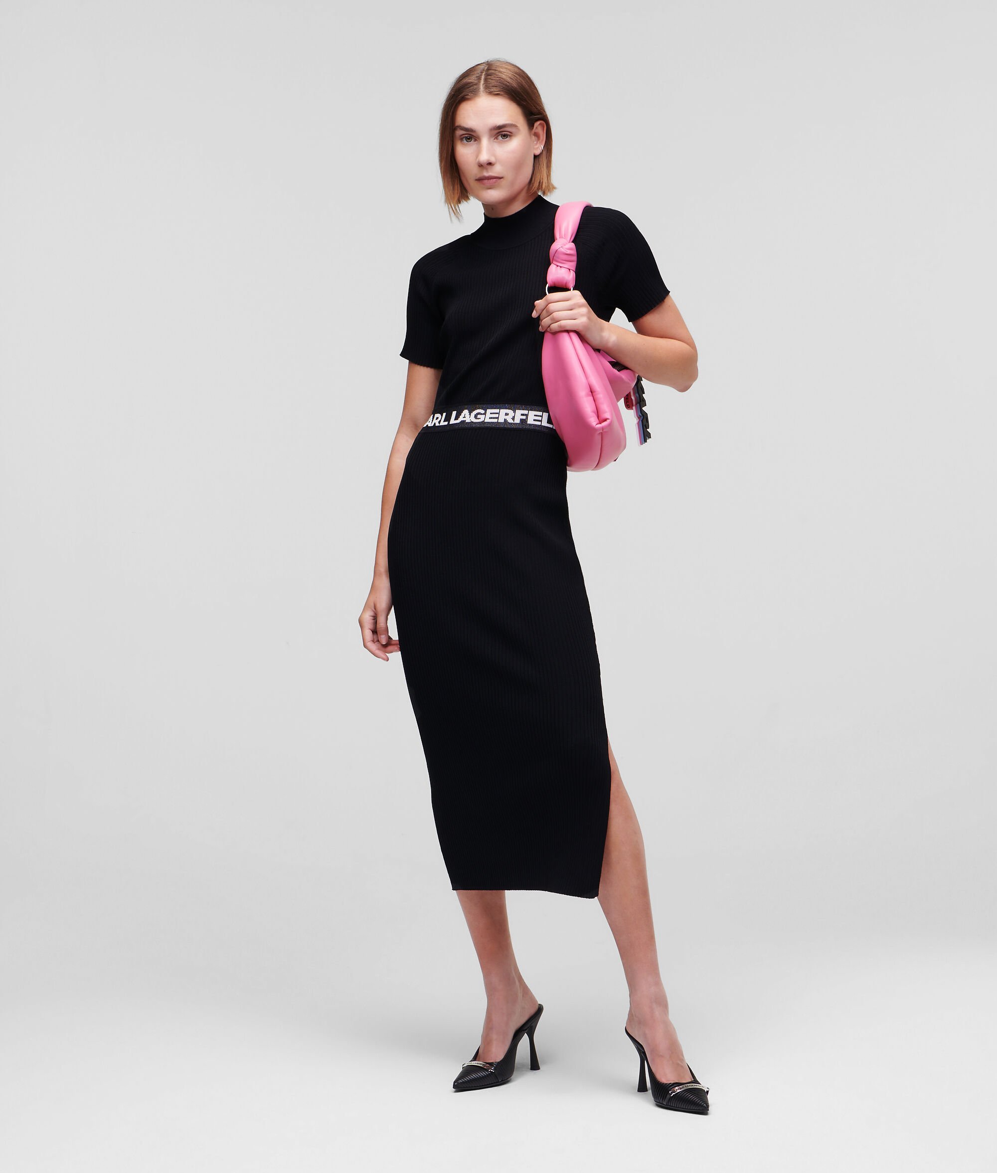 KARL LAGERFELD LOGO-WAIST KNITTED DRESS