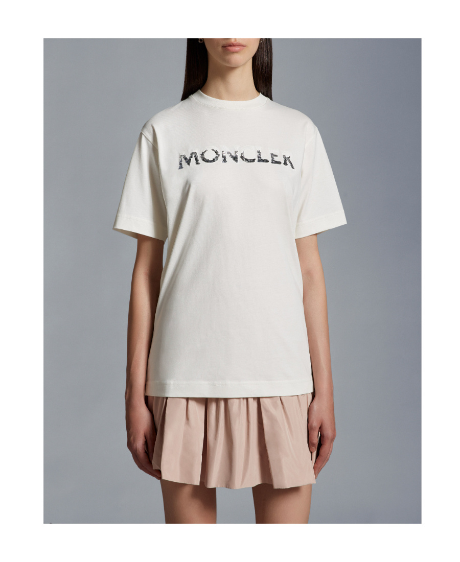 Moncler Sequin-embellished Cotton T-shirt In White