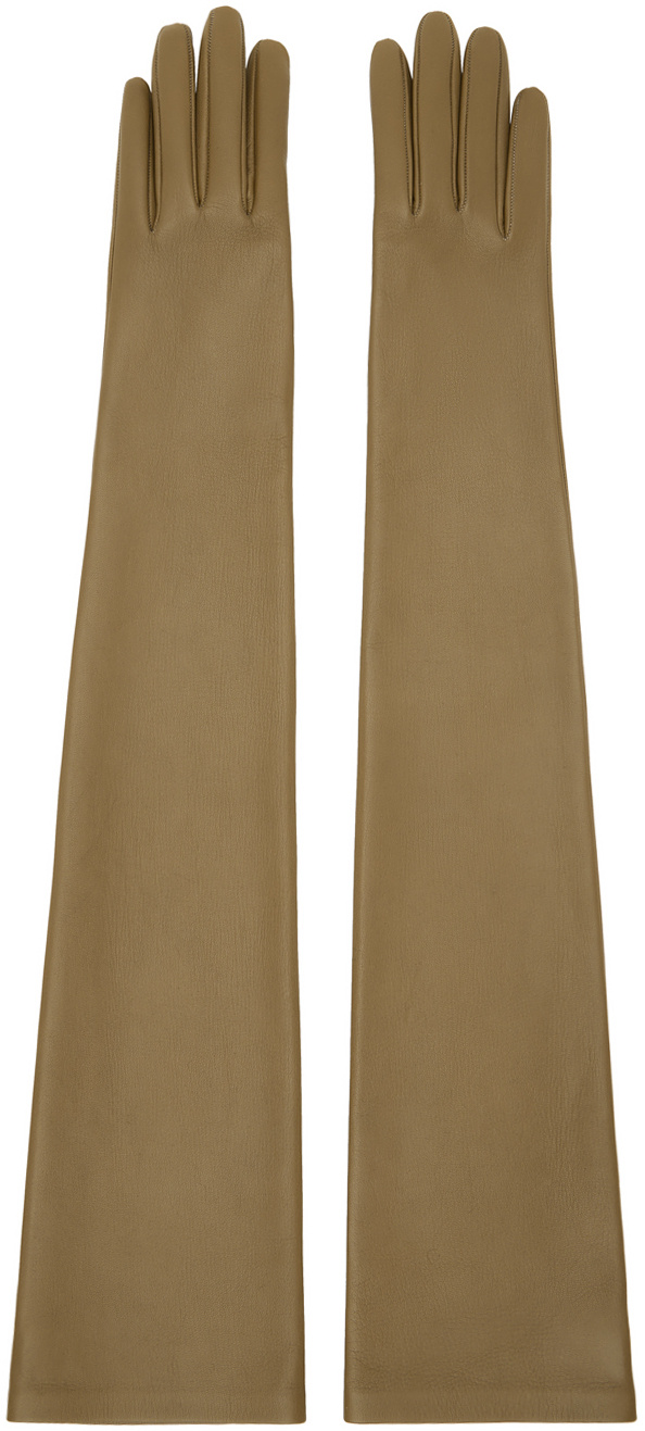 The Row Beige Simon Gloves In Brown