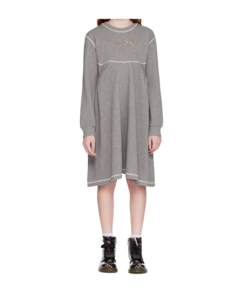 Marni Kids Gray Cotton Unbrushed Fleece Dress In Gray